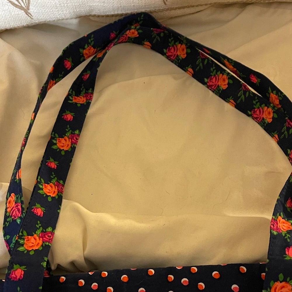 Whimsical Navy Floral and Polka Dot Tote Bag NWT Large - Picture 2 of 7